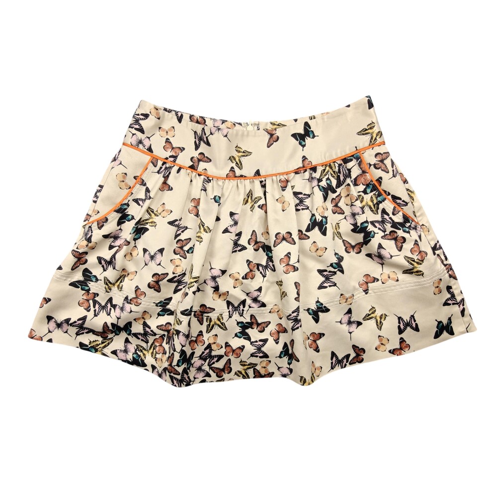 Ted Baker Skort Womens 1 White Butterfly Satin Lined Pockets Zip Casual Spring